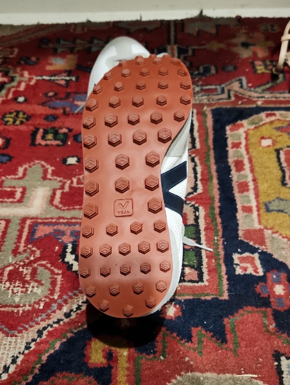Veja White Sneakers with Gray Laces and Navy Logo - Picture 4 of 8